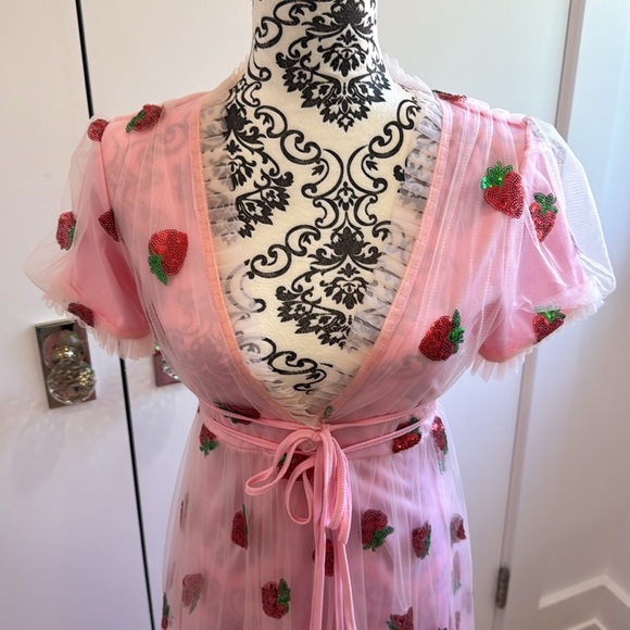 Glitter Strawberry Tulle Ruffle Maxi Dress - Picture 2 of 6